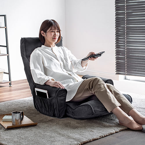 肘掛け付き ハイバック座椅子 サイドポケット付き マイクロファイバー