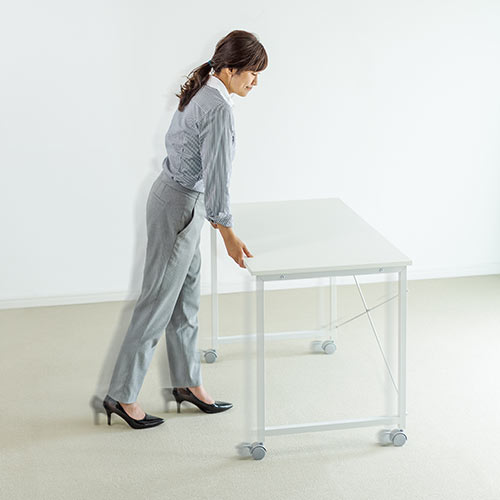 キャスター付きワークデスク 幅100cm 奥行60cm 高さ70cm ホワイト 100