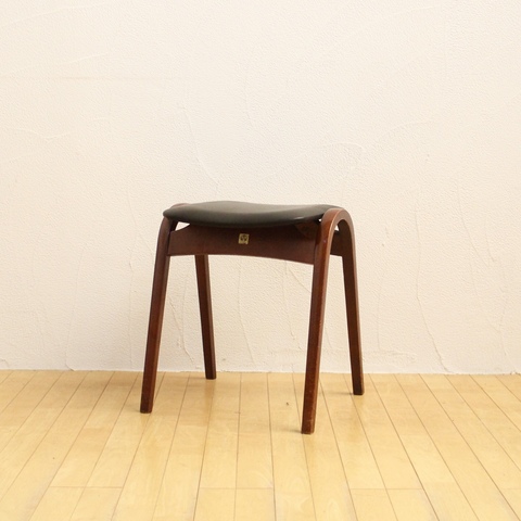 秋田木工 used リメイクチェア スタッキングスツール 本革 黒