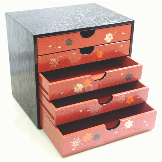 五ツ引出し 春秋 木製 漆器の井助