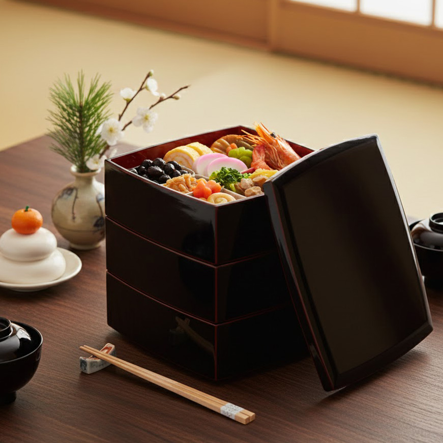胴張三段重箱 溜内朱 6寸 木製 漆塗りお重箱 漆器の井助
