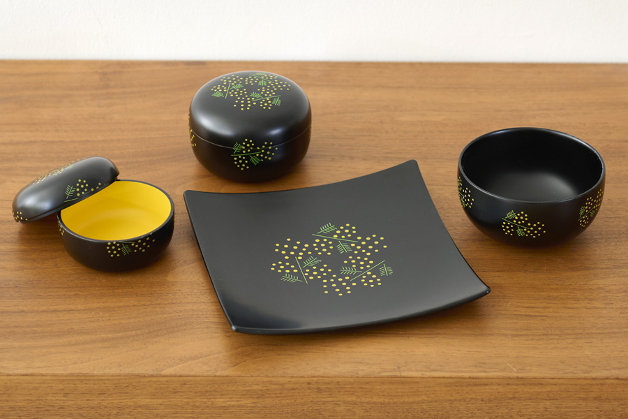 MIMOSA ボンボニエール 小 黒/白 漆塗り 漆器の井助