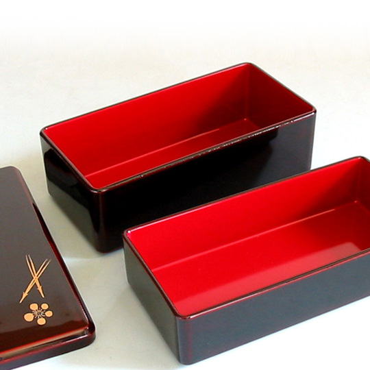 二段弁当箱 溜 梅松 漆塗り ランチボックス【製造中止】 漆器の井助