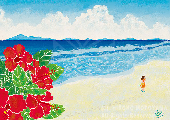 オリジナル作品 夏「ハイビスカスと海と入道雲」 - イラストレーターズ通信