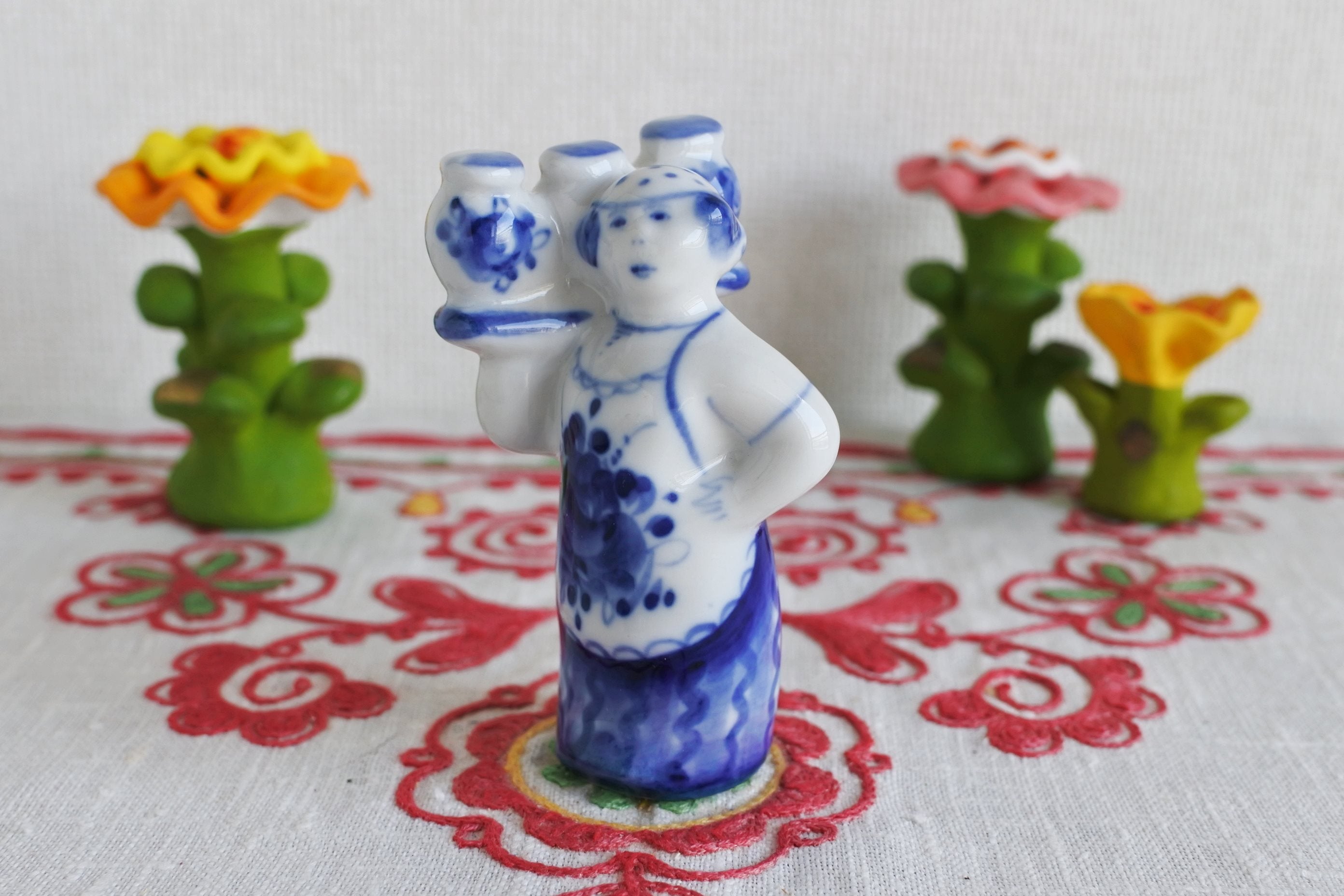 グジェリ陶器 ロシア製陶器 ロシア製食器 フィギア 手描き ロシア雑貨