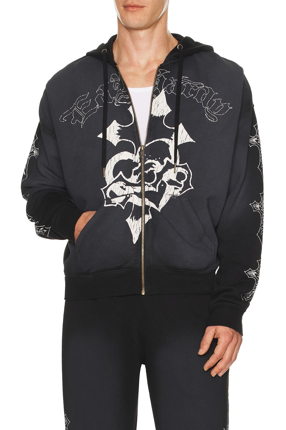 Ed Hardy Crosses Boxy Zip Hoodie in Sunfade Black | REVOLVE