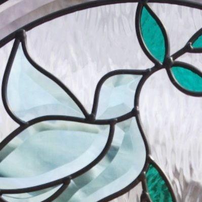 ステンドグラス (SH-K07N) 500×400×18mm デザイン 鳩 オリーブ 窓型