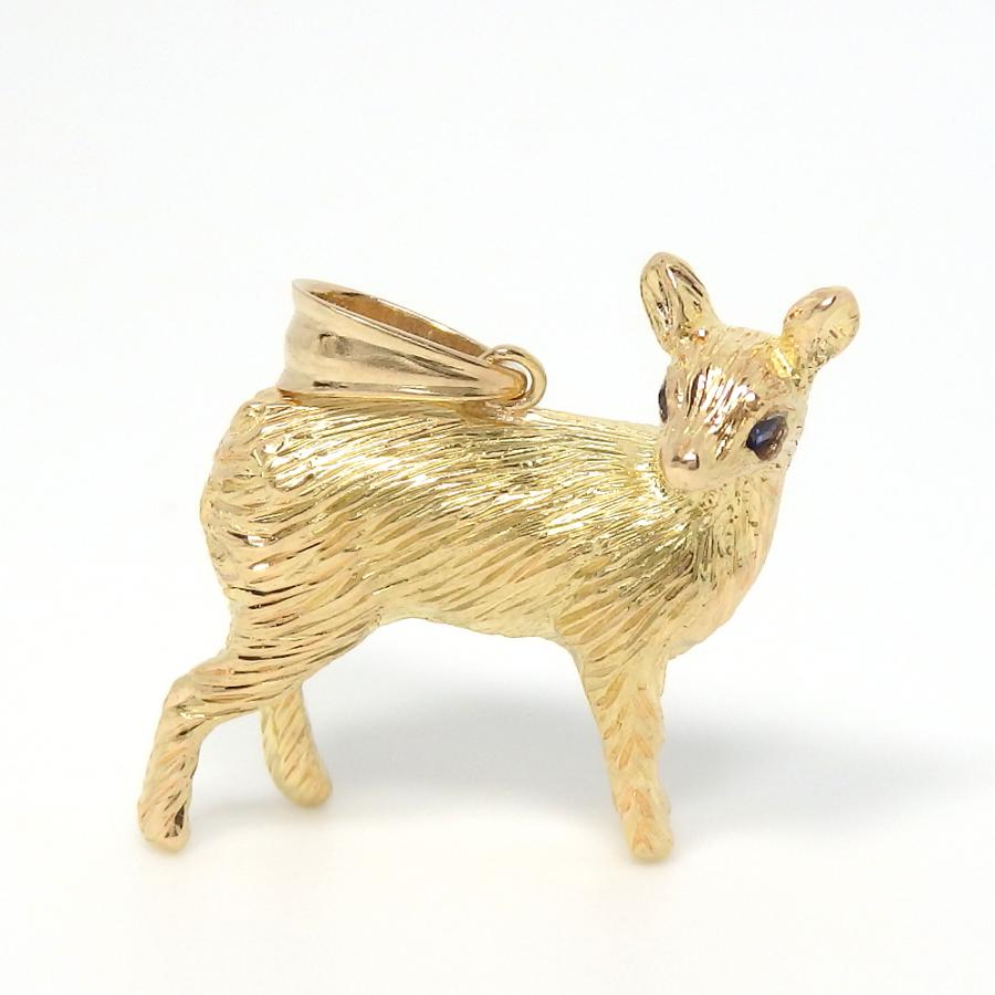 K18 ゴールド サファイア 0.03ct ペンダント トップ 小鹿 バンビ 美品