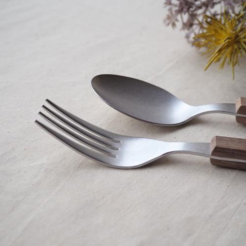 木製ハンドル カトラリー デザートスプーン18cm デザートフォーク18.5