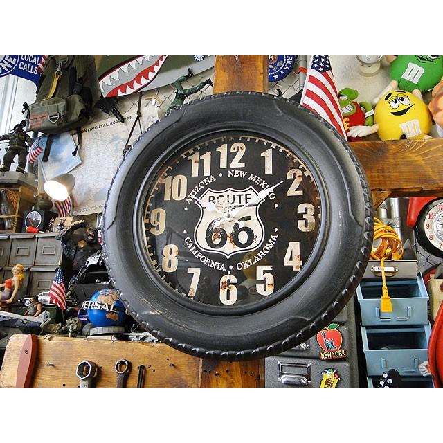 ルート66 タイヤクロック □ アメリカン雑貨 アメリカ雑貨 壁掛時計