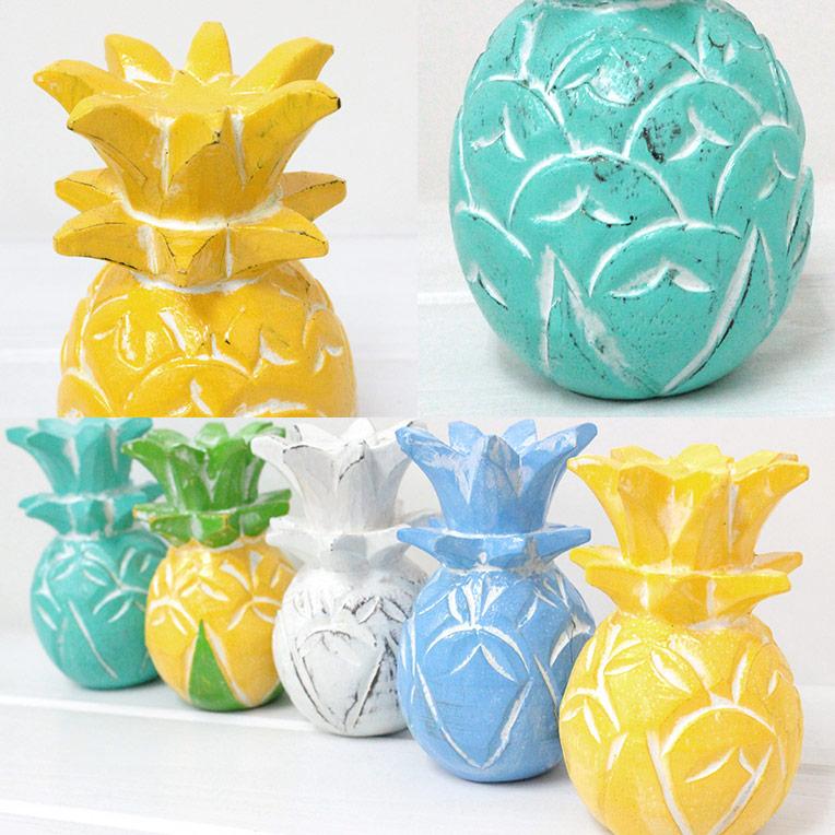 パイナップル 木製 オブジェ Mサイズ 12cm ハワイ雑貨 南国 インテリア