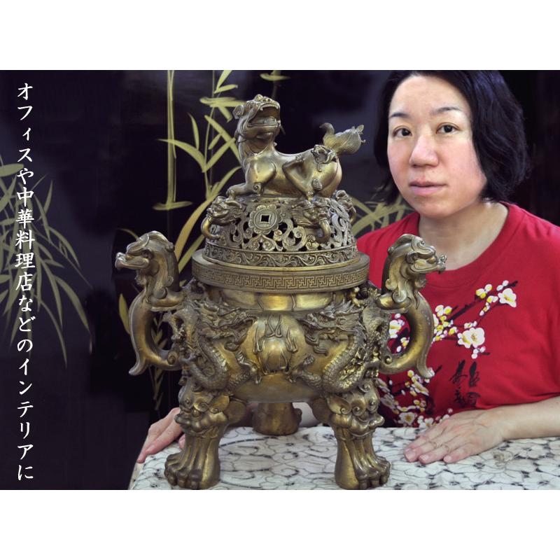 香炉 大明宣徳 黄銅 彫刻 置物 台座 開運 風水 骨董 古美術