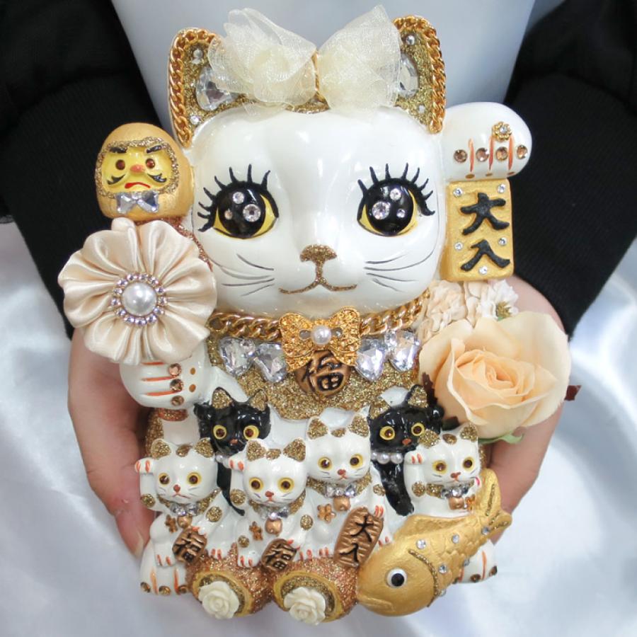 招き猫 置物 貯金箱 プリンセスキャット 特大 C406 DecoBaboo キラキラ