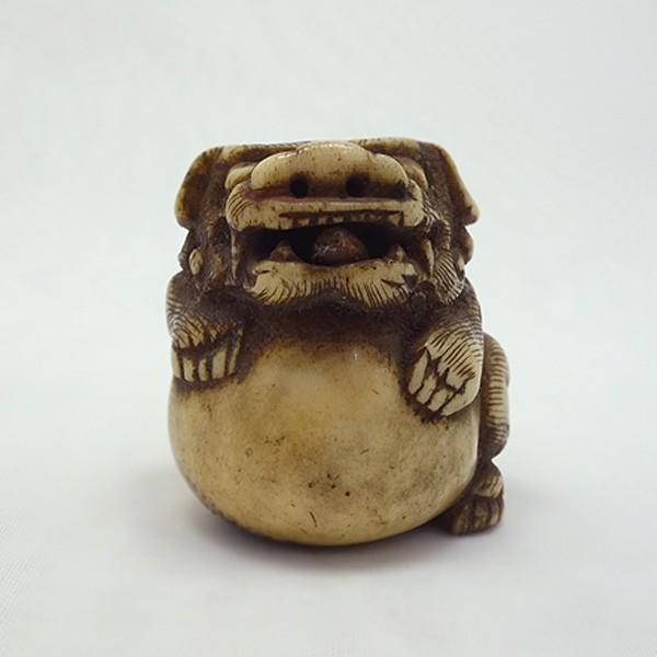 根付 鹿角手彫 玉乗り獅子 : アンティーク慈光 - 通販 - Yahoo