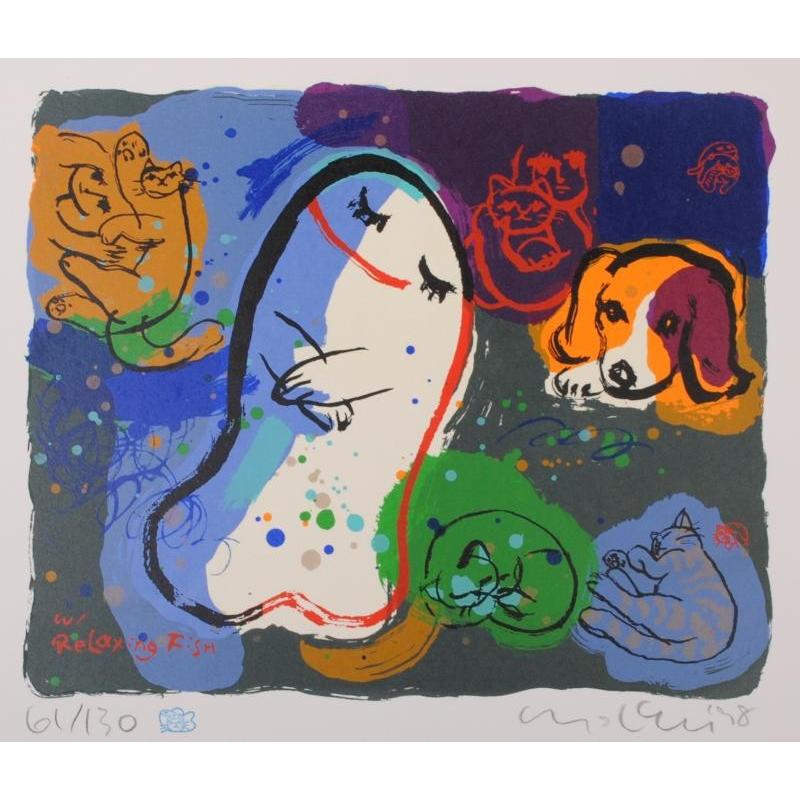 ポップアート 絵画 猫 犬 シルクスクリーン 版画 マイケル・ルー