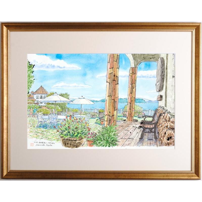 熊本県水俣市 風景画 絵画 福田農場 水彩画 内藤謙一 「福田農場」 額