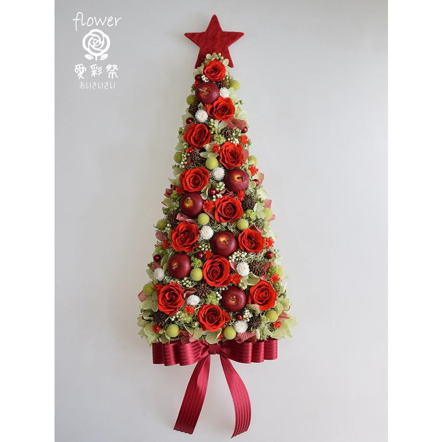 クリスマスツリーの壁掛け プリザーブドフラワーの赤いバラ 誕生日