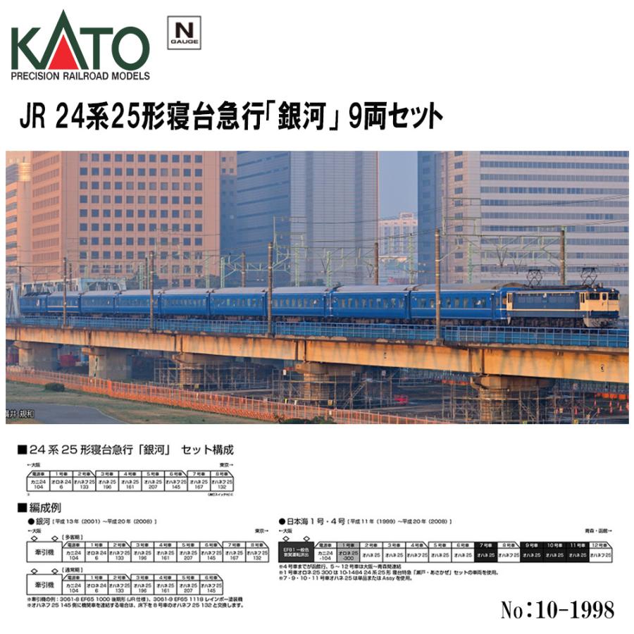 即納 No:10-1998 KATO JR 24系25形 寝台急行「銀河」 9両セット 鉄道