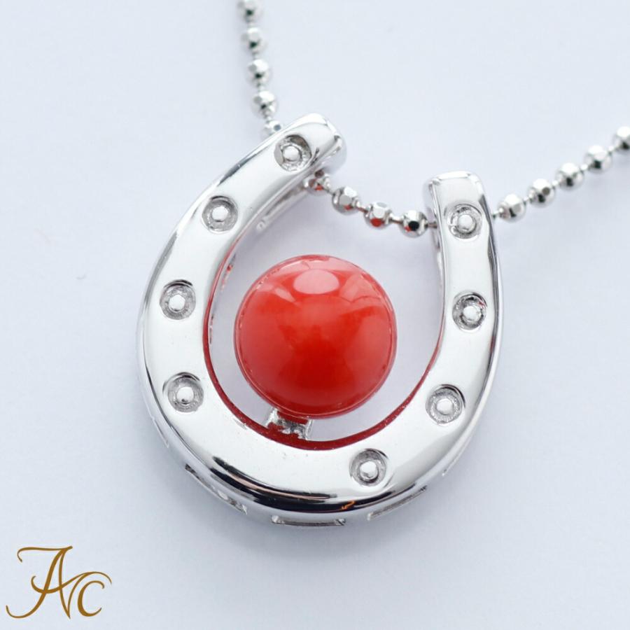 ≪送料無料&1年保証付き≫ 赤珊瑚付き馬蹄形シルバーペンダント