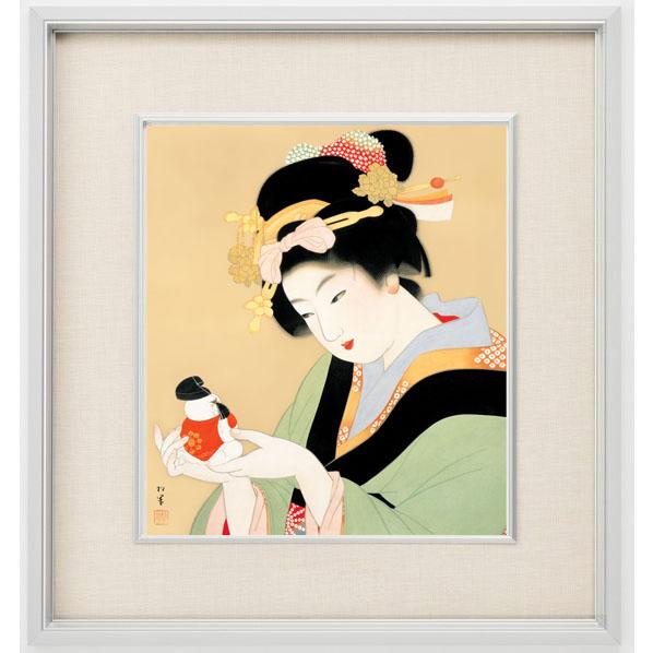 油絵 菅家令子 絵 絵画インテリア額付(白) F6-080118 市松日本人形