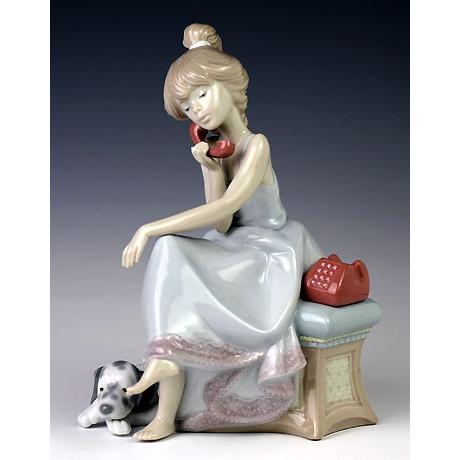 リヤドロ（Lladro リアドロ 陶器人形 置物） 犬と少女 大事な電話#ldr
