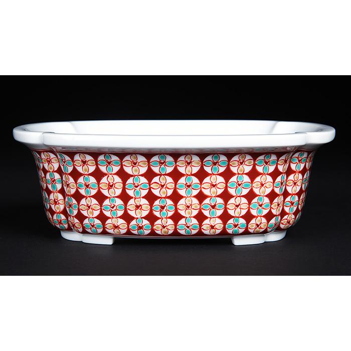 十五代柿右衛門色絵地紋外縁木瓜式鉢 盆栽鉢 鉢 植木鉢 盆器 有田焼