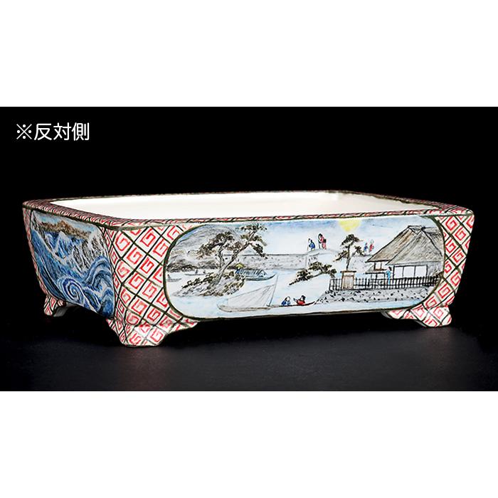 盆栽鉢 春雪色絵長方鉢 植木鉢 絵付 シュンセツ 磁器 5号 15cm 小品