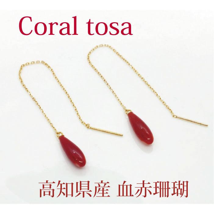 BITOKEN ≪希少≫土佐珊瑚 高知県産血赤サンゴ ティアドロップピアス