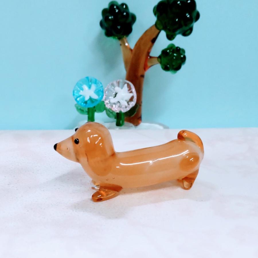 ガラス細工 ダックス 茶（胴長） ミニチュア 置物 雑貨 犬 動物 小物