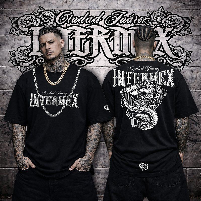 半袖 Tシャツ 服 INTERMEX エンジンコブラ 蛇 itm-076 黒 白 ギャング