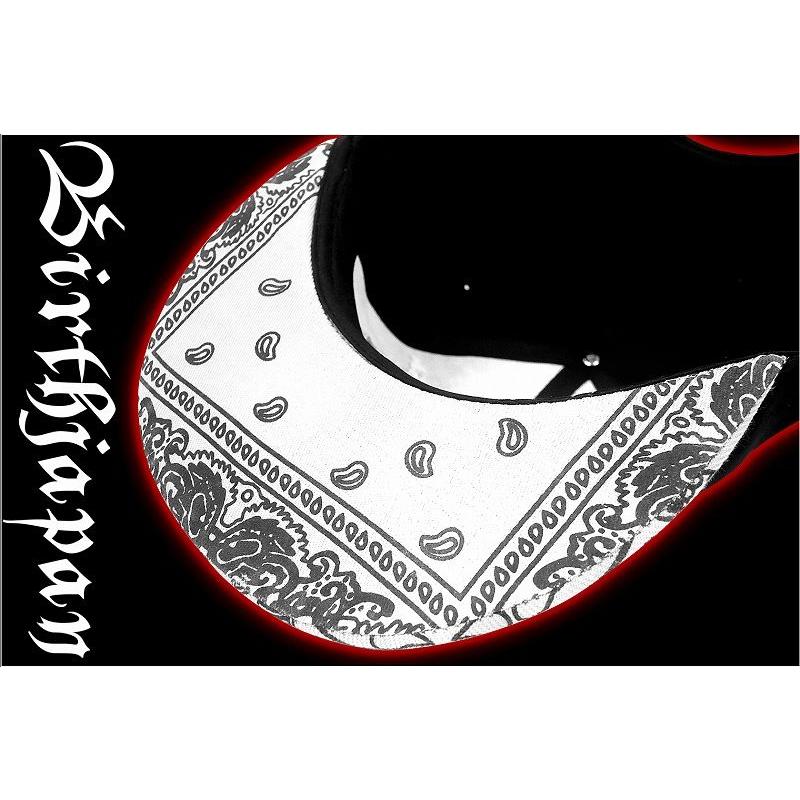 ポイント10倍 帽子85黒×白 B系&HIPHOP系ペイズリー柄×刺繍キャップ