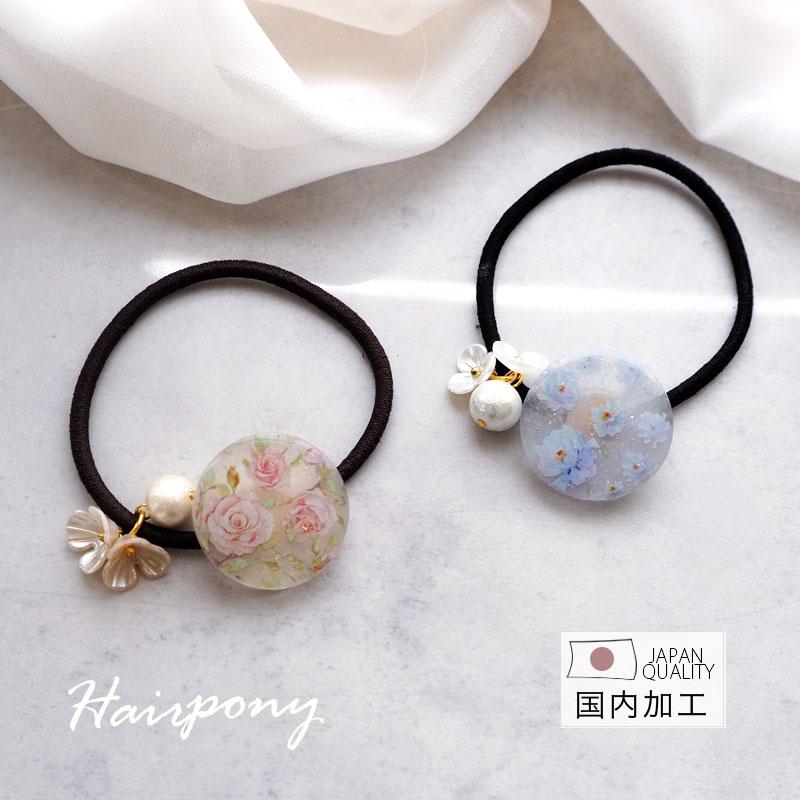 BLAZE ヘアゴム フラワー パール ゴールド 花 花柄 国産 日本製 レジン