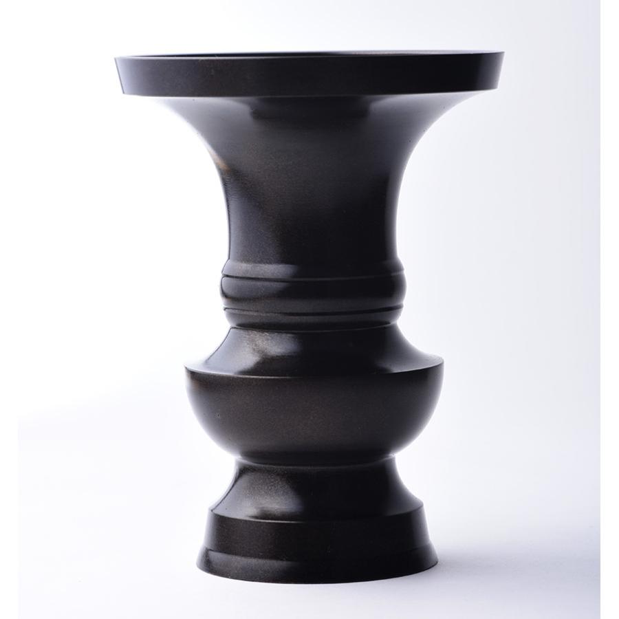 花立 花瓶 花壺 上丸型 地花 真鍮製 色付 4.5号 丸型 並品 仏具 黒茶色