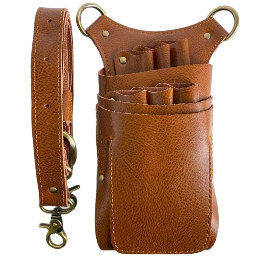 本革シザーケース Tall タイプ 本革ベルト付 送料無料 ハサミ6丁 美容