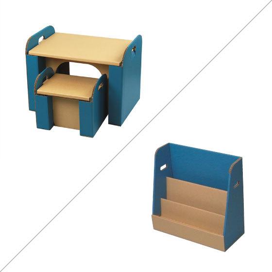 ダンボールの机＆イス・絵本ラック セット 段ボール ダンボール デスク