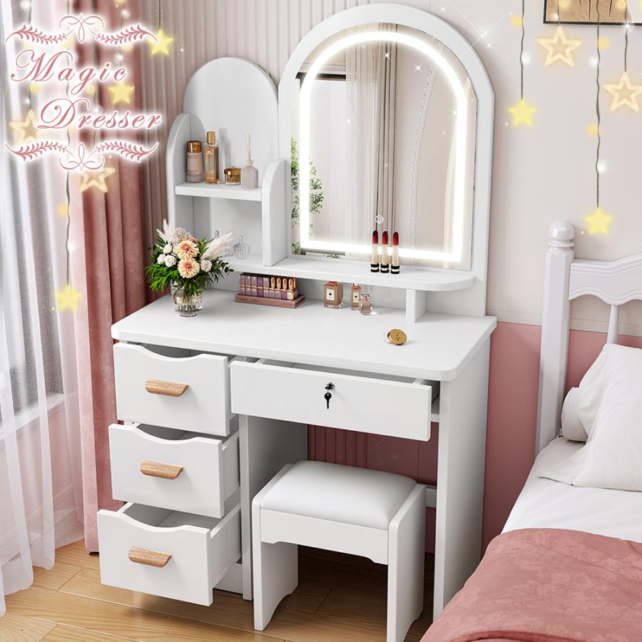 本日限定1000円OFFクーポン】ドレッサー 幅80cm テーブル LED3色変更