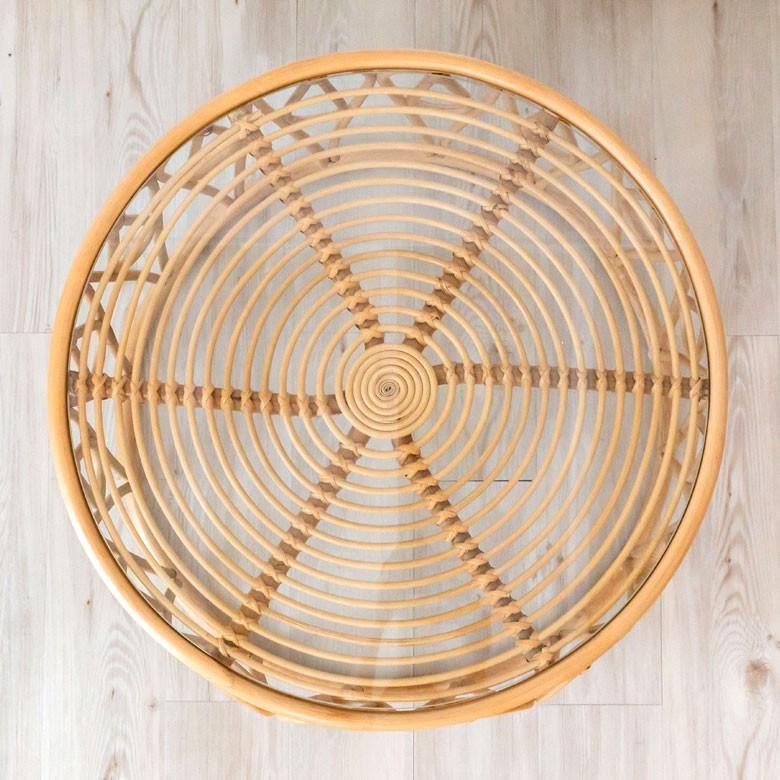 ELEMENTS センターテーブル ローテーブル ラタン 籐 ガラス天板