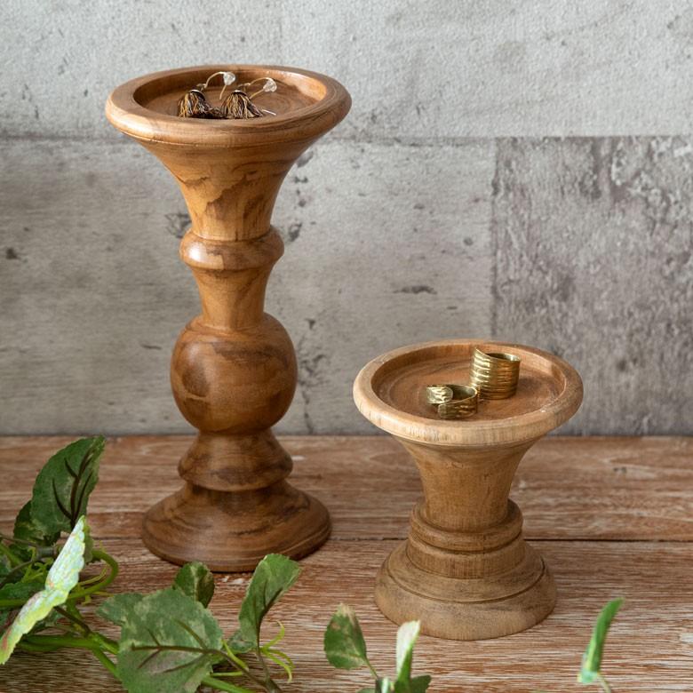 キャンドルホルダー キャンドルスタンド 木 木製 チークウッド 小物