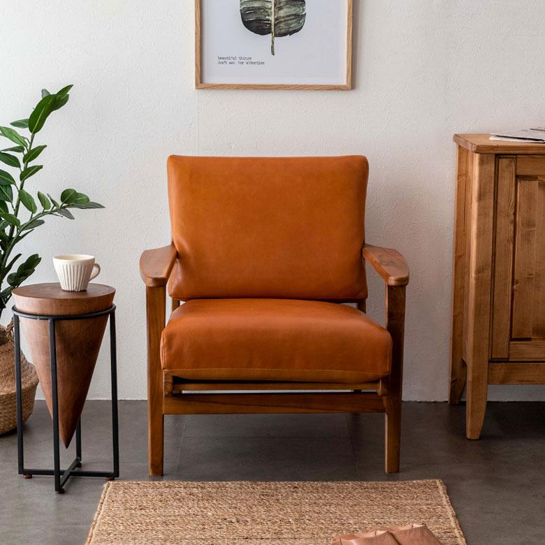 東谷 ソファ 1人掛け 1P 本革 木 幅 69cm キャメル ブラウン レザー