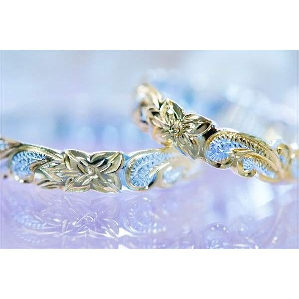 ハワイアンジュエリー プルメリア&スクロール 花と波模様彫り イエロー