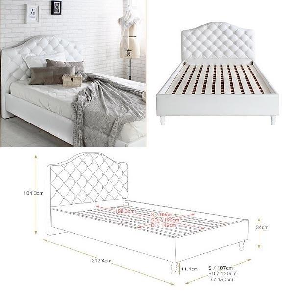 ホワイト セミダブル ベッド エレガントベッド セミダブルサイズ