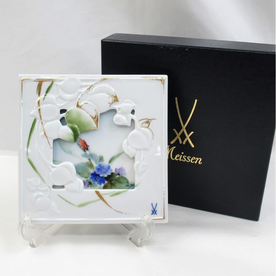 マイセン 1.マイセン ザビーネ ワックス inv.SW 虫 草花 立体陶板画