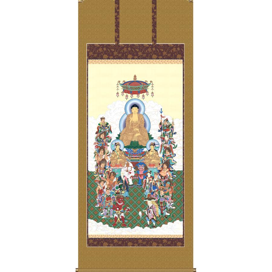 掛け軸 掛軸 十六善神図 大幅仏画 (複製画・新品) 桐箱・タトウ箱入り