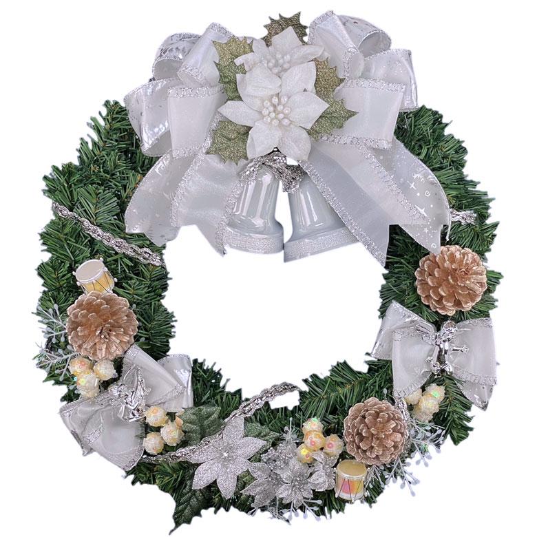 クリスマスリース 40cm パールホワイト 玄関 おしゃれ 北欧 上品 高級
