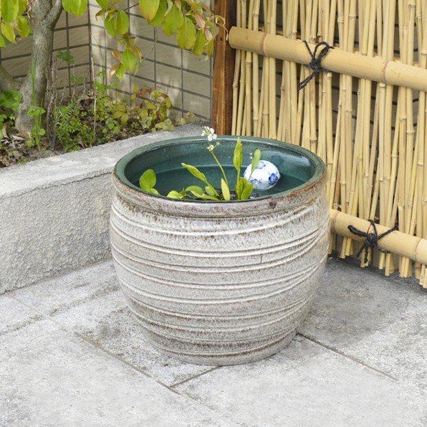 睡蓮鉢 すいれん鉢 錫色(すずいろ) 1個 直径40・高さ33cm メダカ鉢