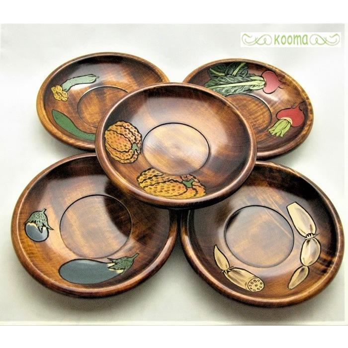 讃岐彫り 手作り茶托 絵変わり野菜 約15cm茶托揃 日本製茶托 手作り 漆