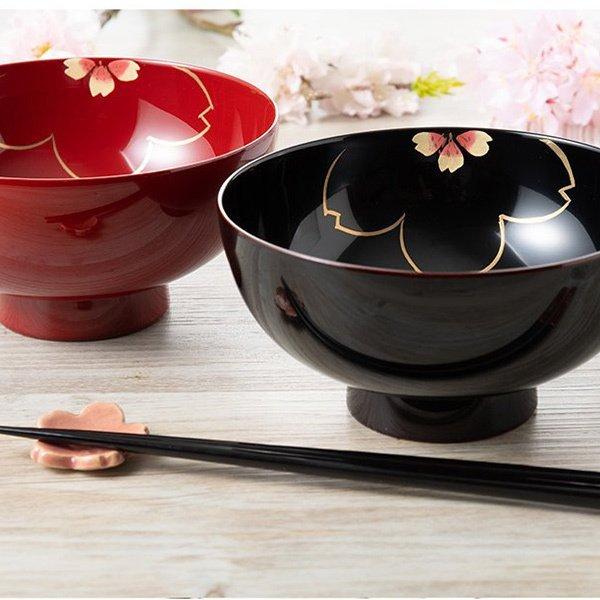 桜 仙才 夫婦椀 ペア 赤黒 越前漆器 お椀 漆器 食洗器OK ギフト 内祝い