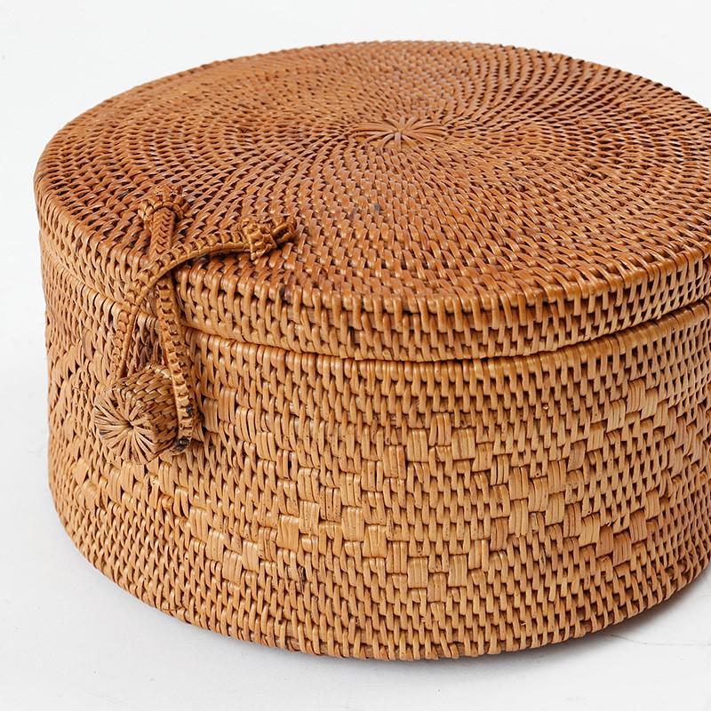 丸型蓋付バスケット アタ雑貨 バリ島 エスニックインテリア 収納かご
