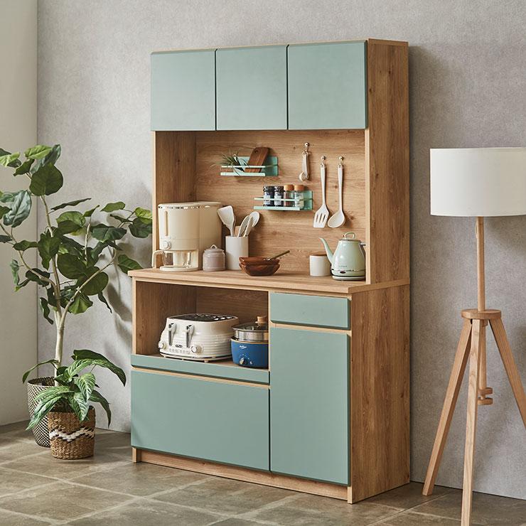 KAGUCOCO 食器棚 完成品 120 レンジ台 キッチン収納 キッチンボード