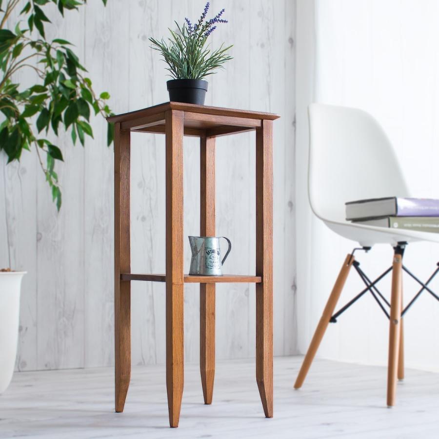 花台 スマホ充電台 天然木 マホガニー 無垢材 フラワースタンド 完成品